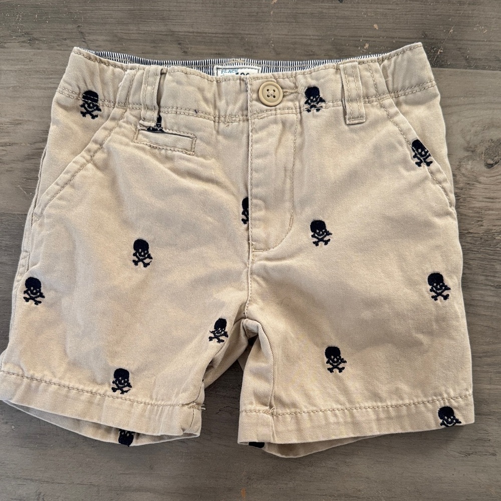 Boys Khaki Embroidered Skull Shorts - Place est.1989